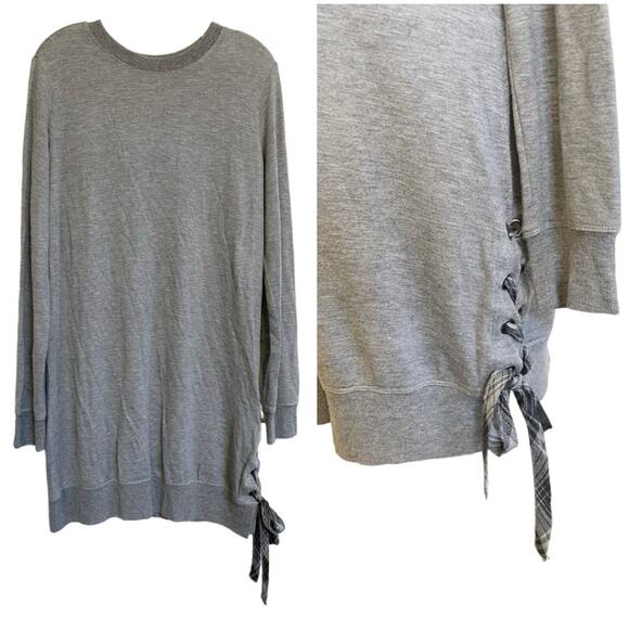 Cloth & Stone Gray‎ Sweatshirt Tunic Mini Dress Lace Up Side NWT M - Picture 1 of 13